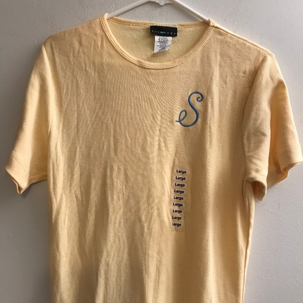 NEW Trillogy Cotton Initial "S" Top Woman Sz Large